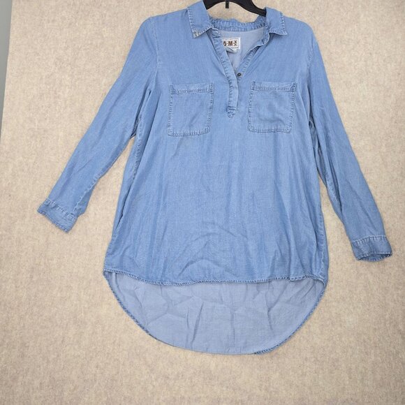 AMM Womens Long Sleeve Chambray Tunic Shirt Light Blue Size L Lyocell Casual - Picture 1 of 8